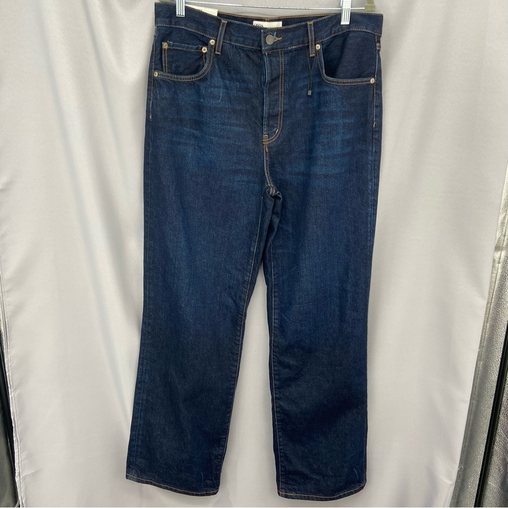 NWT Zara Loose Fit Button Fly Jeans in Indigo Full Length Low Rise Size 12‎